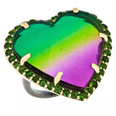Rarities Multicolor Quartz Doublet & Chrome Diopside Heart Ring Size 7